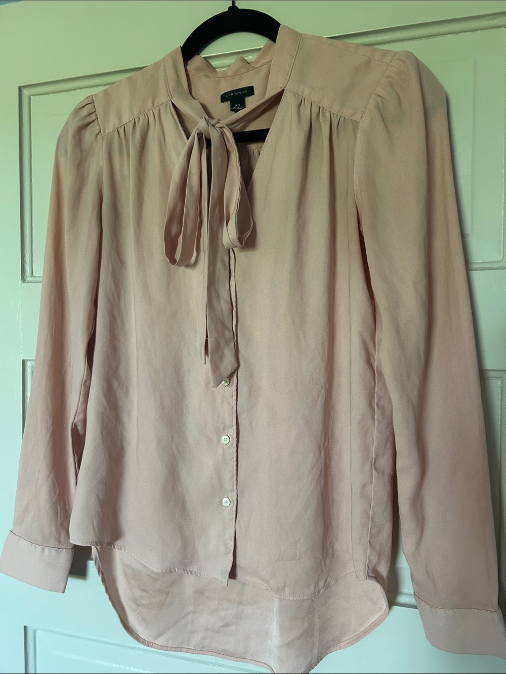 Ann Taylor Blush Pink Tie-Neck Blouse